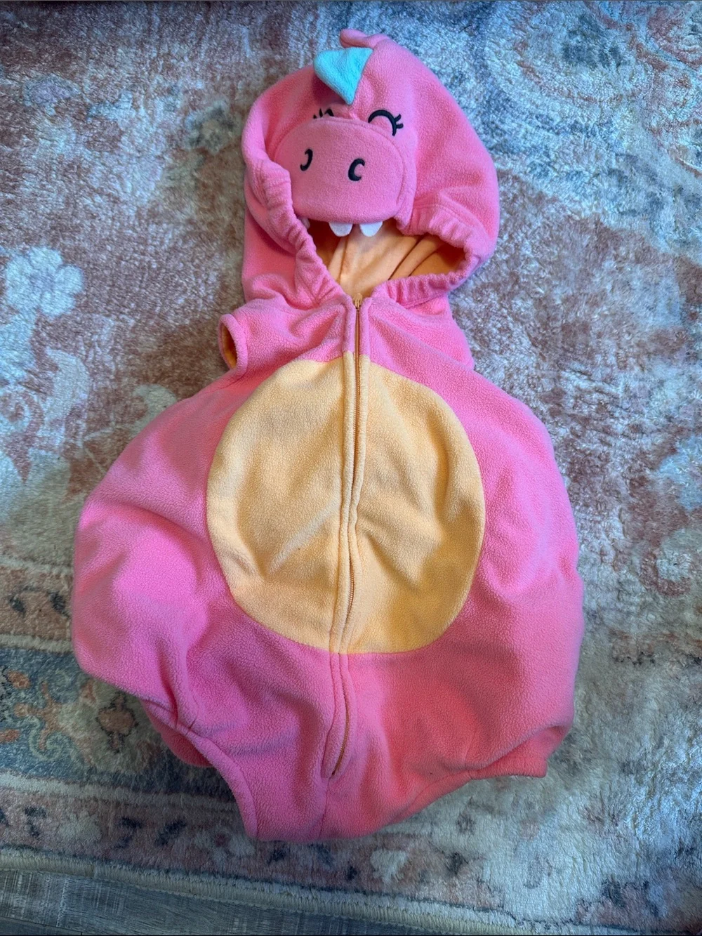 Pink Dinosaur Hooded Baby Costume with Peach Belly size 3-6 months.